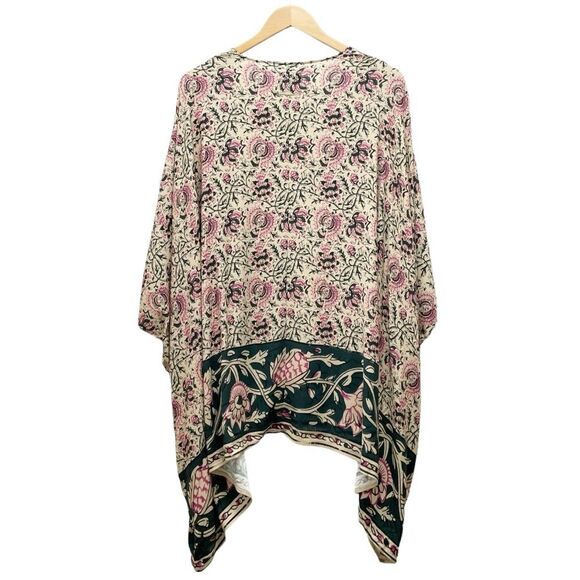 Chaser Printed Square-Sleeve Oversized Kimono Wrap Mauve Olive Cream Size XS/S - Picture 3 of 11